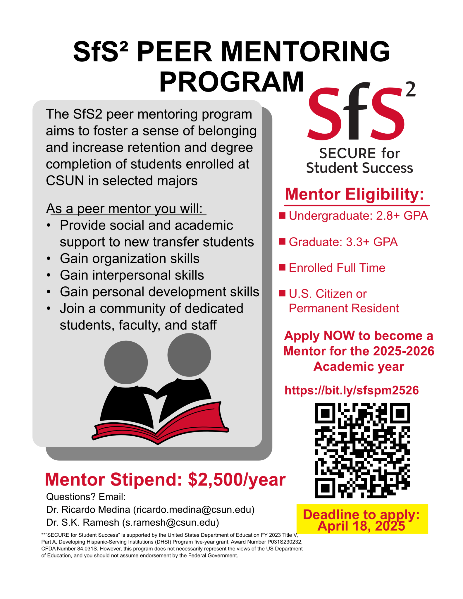 SfS2 Peer Mentoring Program 2025-26 Flyer
