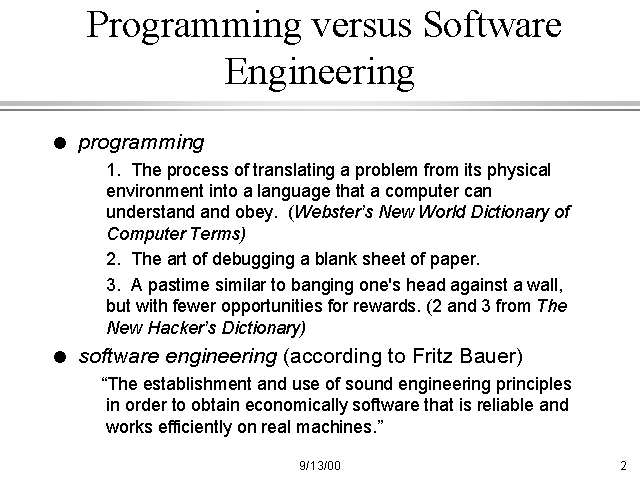 Programming versus Software Engineering